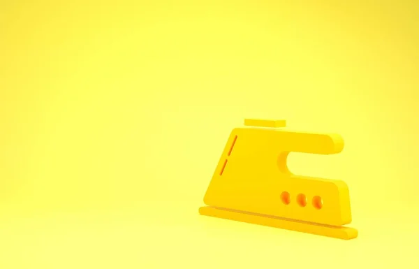 Ícone de ferro elétrico amarelo isolado no fundo amarelo. Ferro a vapor. Conceito de minimalismo. 3D ilustração 3D render — Fotografia de Stock