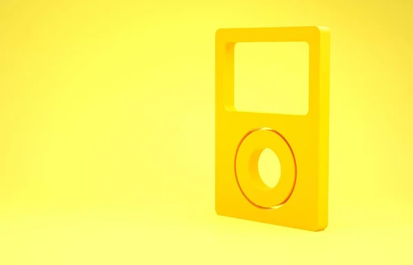 Yellow Music player icon isolated on yellow background. Portable music device. Minimalism concept. 3d illustration 3D render — Stok fotoğraf