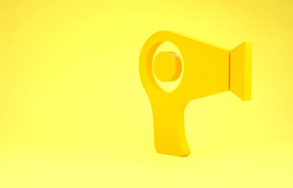 Yellow Hair dryer icon isolated on yellow background. Hairdryer sign. Hair drying symbol. Blowing hot air. Minimalism concept. 3d illustration 3D render