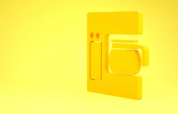Cafetière jaune avec icône en verre isolé sur fond jaune. Concept de minimalisme. Illustration 3D rendu 3D — Photo
