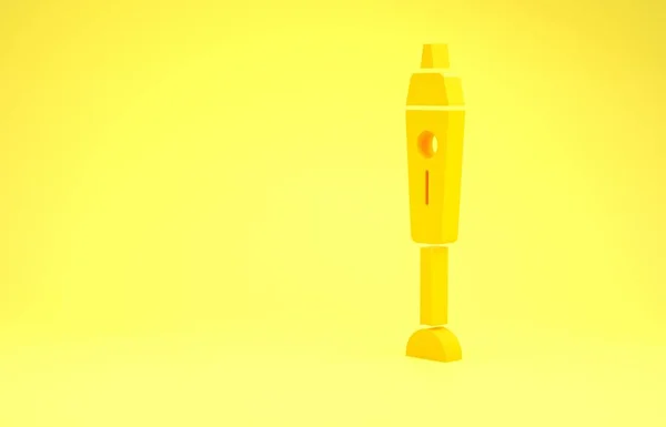 Icono de licuadora amarilla aislado sobre fondo amarillo. Cocina eléctrica licuadora estacionaria con tazón. Cocinar batidos, cócteles o jugos. Concepto minimalista. 3D ilustración 3D render — Foto de Stock