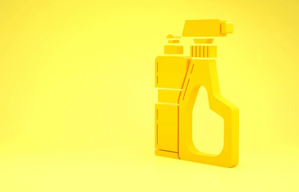 Botellas de plástico amarillo para detergente líquido para ropa, lejía, líquido para lavar platos u otro icono de agente de limpieza aislado sobre fondo amarillo. Concepto minimalista. 3D ilustración 3D render —  Fotos de Stock