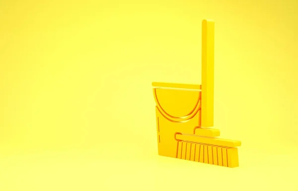 Yellow Mop and bucket icon isolated on yellow background. Cleaning service concept. Minimalism concept. 3d illustration 3D render — ストック写真