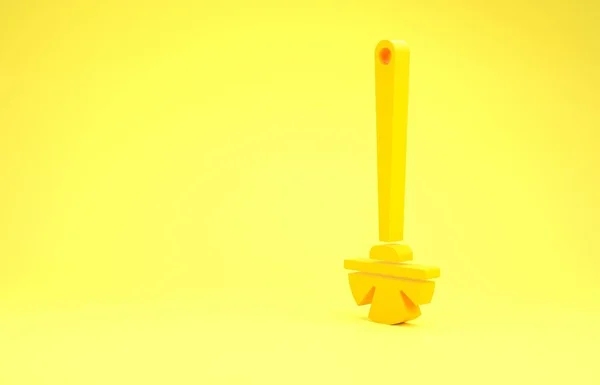 Icono de cepillo de inodoro amarillo aislado sobre fondo amarillo. Concepto minimalista. 3D ilustración 3D render — Foto de Stock