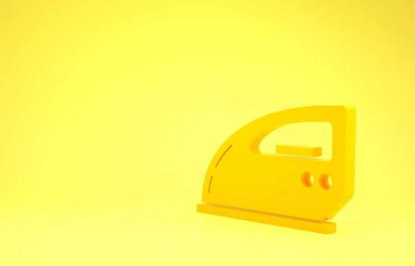 Icône de fer électrique jaune isolée sur fond jaune. Du fer à vapeur. Concept de minimalisme. Illustration 3D rendu 3D — Photo