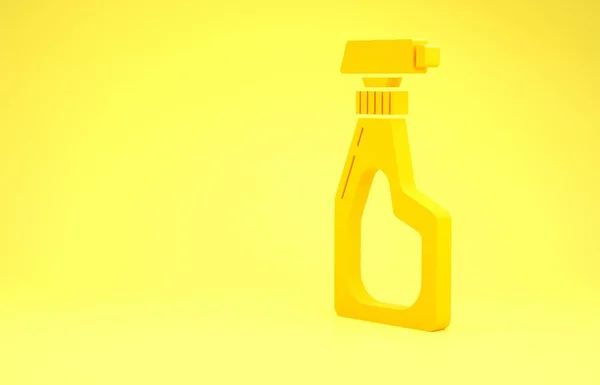 Yellow Cleaning spray bottle with detergent liquid icon isolated on yellow background. Minimalism concept. 3d illustration 3D render — Stock Photo, Image