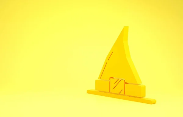 Chapeau jaune icône sorcière isolé sur fond jaune. Bonne fête d'Halloween. Concept de minimalisme. Illustration 3D rendu 3D — Photo