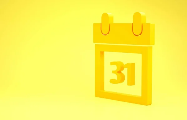 Calendário amarelo com data de Halloween ícone 31 outubro isolado no fundo amarelo. Feliz festa de Halloween. Conceito de minimalismo. 3D ilustração 3D render — Fotografia de Stock