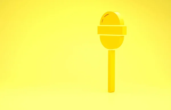 Yellow Lollipop icon isolated on yellow background. Food, delicious symbol. Minimalism concept. 3d illustration 3D render — 스톡 사진