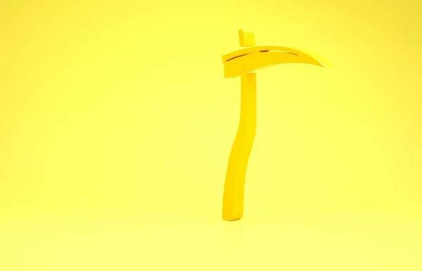 Ícone de foice amarelo isolado no fundo amarelo. Feliz festa de Halloween. Conceito de minimalismo. 3D ilustração 3D render — Fotografia de Stock