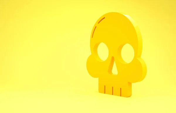 Gelbes Totenkopf-Symbol isoliert auf gelbem Hintergrund. fröhliche Halloween-Party. Minimalismus-Konzept. 3D Illustration 3D Renderer — Stockfoto