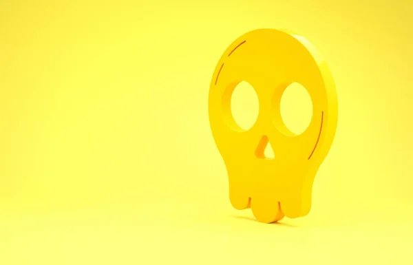 Icona del teschio giallo isolata su sfondo giallo. Buona festa di Halloween. Concetto minimalista. Illustrazione 3d rendering 3D — Foto Stock