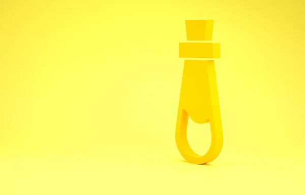 Желтая бутылка с иконкой зелья на желтом фоне. Фляжка с волшебным зельем. Счастливого Хэллоуина. Концепция минимализма. 3D-рендеринг — стоковое фото