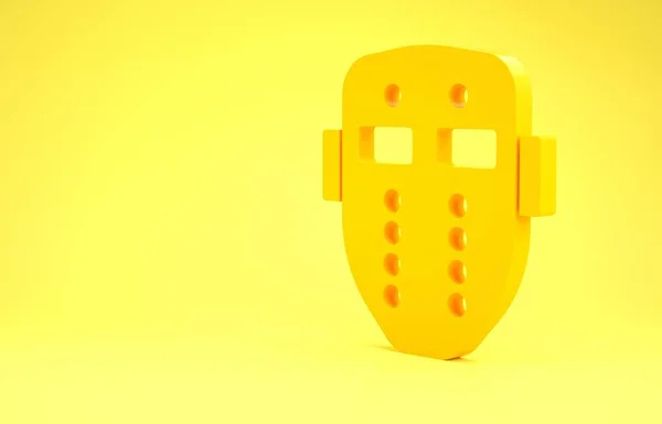 Icono de máscara de hockey amarillo aislado sobre fondo amarillo. Feliz fiesta de Halloween. Concepto minimalista. 3D ilustración 3D render — Foto de Stock