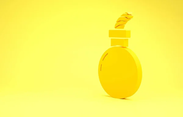 Yellow Bomb ready to explode icon isolated on yellow background. Happy Halloween party. Minimalism concept. 3d illustration 3D render — Stok fotoğraf
