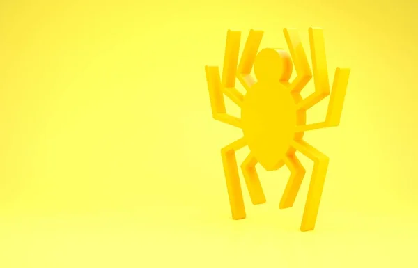 Ikona żółtego pająka odizolowana na żółtym tle. Wesołego Halloween. Koncepcja minimalizmu. Ilustracja 3d — Zdjęcie stockowe