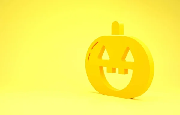 Ícone de abóbora amarela isolado no fundo amarelo. Feliz festa de Halloween. Conceito de minimalismo. 3D ilustração 3D render — Fotografia de Stock