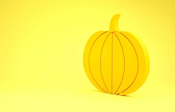 Yellow Pumpkin icon isolated on yellow background. Happy Halloween party. Minimalism concept. 3d illustration 3D render — Stock Photo, Image