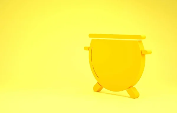 Yellow Halloween witch cauldron icon isolated on yellow background. Happy Halloween party. Minimalism concept. 3d illustration 3D render — Stok fotoğraf