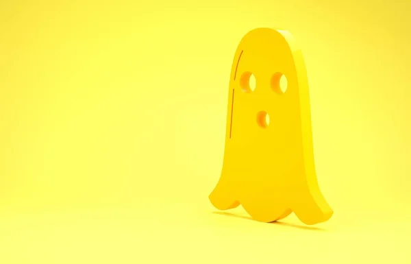 Κίτρινη εικόνα φάντασμα απομονωμένη σε κίτρινο φόντο. Καλό αποκριάτικο πάρτι. Μινιμαλιστική έννοια. 3D απεικόνιση 3d καθιστούν — Φωτογραφία Αρχείου