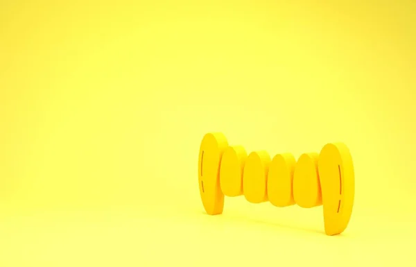 Κίτρινη εικόνα δοντιών βρικολάκων απομονωμένη σε κίτρινο φόντο. Καλό αποκριάτικο πάρτι. Μινιμαλιστική έννοια. 3D απεικόνιση 3d καθιστούν — Φωτογραφία Αρχείου