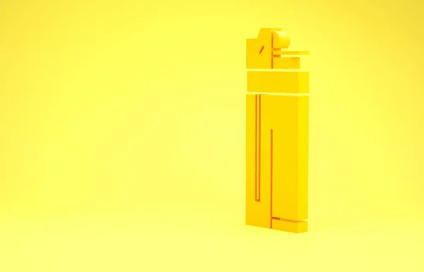 Ícone de isqueiro amarelo isolado no fundo amarelo. Conceito de minimalismo. 3D ilustração 3D render — Fotografia de Stock