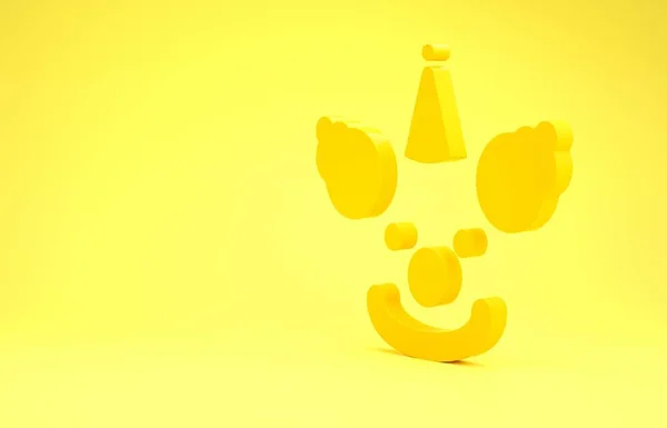 Желтый символ головы клоуна выделен на желтом фоне. Концепция минимализма. 3D-рендеринг — стоковое фото