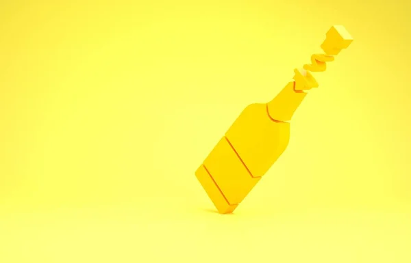 Yellow Champagne bottle icon isolated on yellow background. Minimalism concept. 3d illustration 3D render — Stock Photo, Image