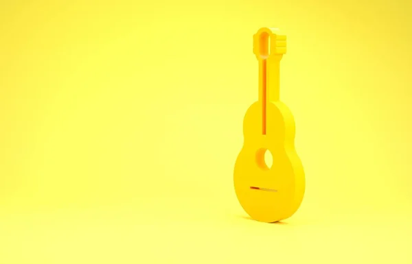 Sárga gitár ikon elszigetelt sárga háttérrel. Akusztikus gitár. Húros hangszer. Minimalizmus koncepció. 3d illusztráció 3d render — Stock Fotó