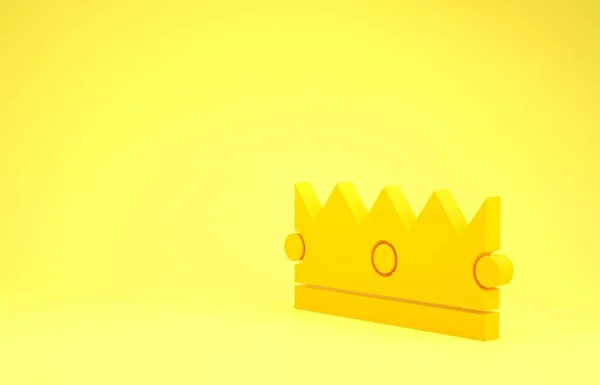 Żółta ikona korony odizolowana na żółtym tle. Koncepcja minimalizmu. Ilustracja 3d — Zdjęcie stockowe