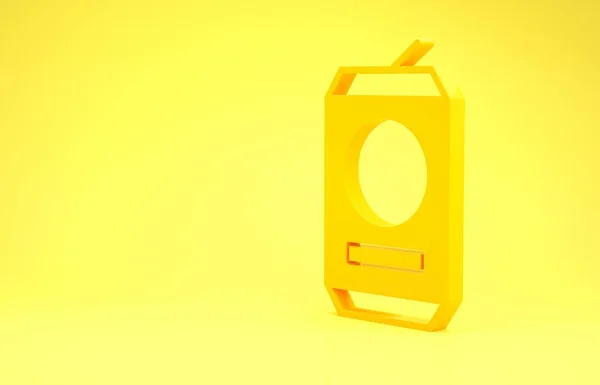Sárga sör lehet ikon elszigetelt sárga alapon. Minimalizmus koncepció. 3d illusztráció 3D render — Stock Fotó