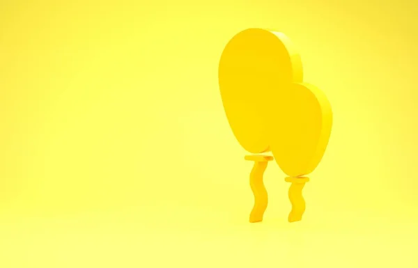 Gele ballonnen met lint pictogram geïsoleerd op gele achtergrond. Minimalisme concept. 3d illustratie 3D renderen — Stockfoto