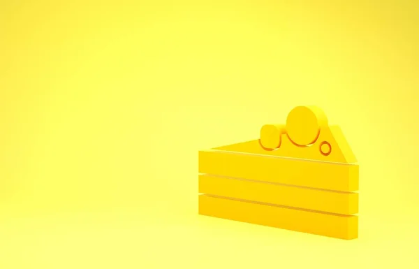 Icona della torta gialla isolata su sfondo giallo. Buon compleanno. Concetto minimalista. Illustrazione 3d rendering 3D — Foto Stock