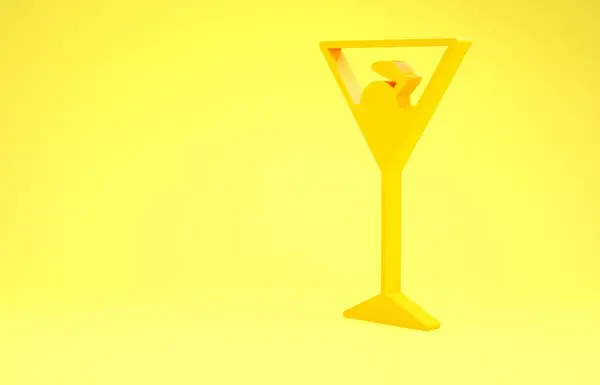 Ikon kaca Martini kuning diisolasi pada latar belakang kuning. Ikon koktail. Ikon gelas anggur. Konsep minimalisme. Tampilan 3D ilustrasi 3d — Stok Foto