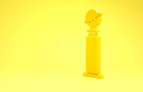 Yellow Trophy Golden Globe icon isolated on yellow background. Academy award icon. Films and cinema symbol. Minimalism concept. 3d illustration 3D render — Stok fotoğraf