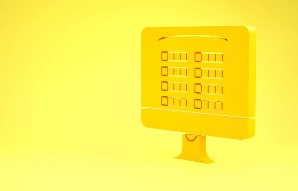 Yellow Buy cinema ticket online icon isolated on yellow background. Service Concept. Minimalism concept. 3d illustration 3D render — Stok fotoğraf