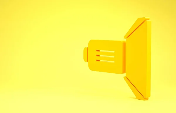 Icône de projecteur de film jaune isolé sur fond jaune. Effet de lumière. Scène, studio, spectacle. Concept de minimalisme. Illustration 3D rendu 3D — Photo