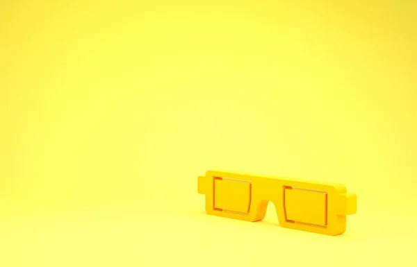 Yellow 3D cinema glasses icon isolated on yellow background. Minimalism concept. 3d illustration 3D render — Stok fotoğraf
