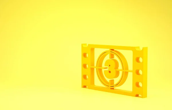 Yellow Play Ícone de vídeo isolado no fundo amarelo. Tira de filme com sinal de início. Conceito de minimalismo. 3D ilustração 3D render — Fotografia de Stock