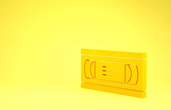 Icona videocassetta VHS gialla isolata su sfondo giallo. Concetto minimalista. Illustrazione 3d rendering 3D — Foto Stock