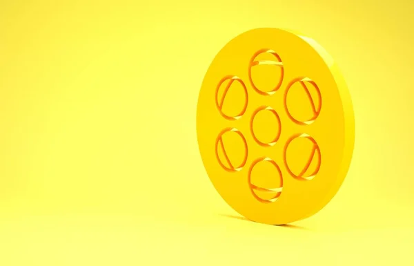 Icône de bobine de film jaune isolé sur fond jaune. Concept de minimalisme. Illustration 3D rendu 3D — Photo