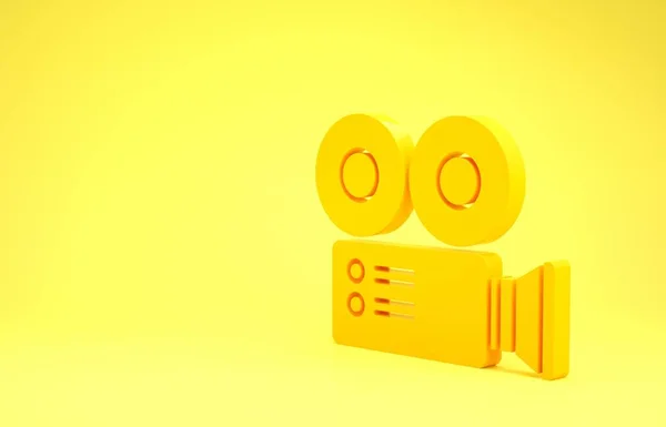 Yellow Cinema camera icon isolated on yellow background. Video camera. Movie sign. Film projector. Minimalism concept. 3d illustration 3D render — Stock Photo, Image