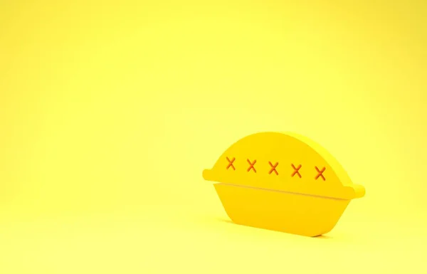 Gele zelfgemaakte taart pictogram geïsoleerd op gele achtergrond. Minimalisme concept. 3d illustratie 3D renderen — Stockfoto