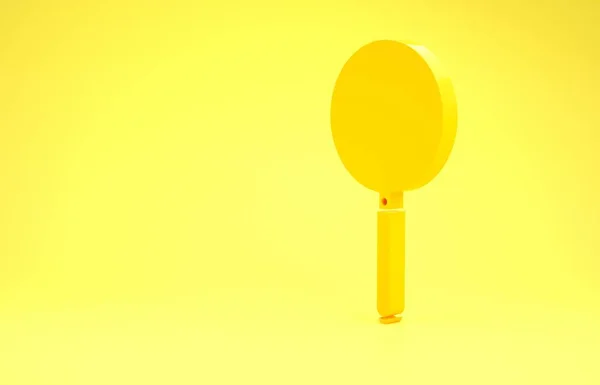 黄色の背景に隔離されたフライパンのアイコンを飛ぶ。フライやローストフードのシンボル。最小限の概念。3Dイラスト3Dレンダリング — ストック写真