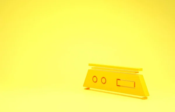 Icona delle bilance elettroniche gialle isolata su sfondo giallo. Apparecchiature di misura del peso. Concetto minimalista. Illustrazione 3d rendering 3D — Foto Stock