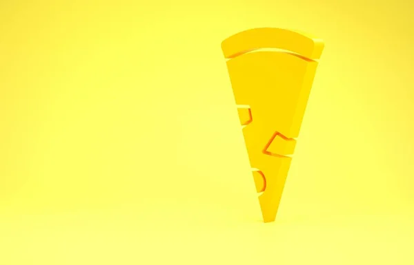 Fatia amarela de ícone de pizza isolada no fundo amarelo. Conceito de minimalismo. 3D ilustração 3D render — Fotografia de Stock