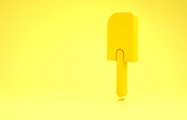 Icône Spatule jaune isolée sur fond jaune. Icône de spatule de cuisine. Signe de spatule de barbecue. Barbecue et outil de grill. Concept de minimalisme. Illustration 3D rendu 3D — Photo