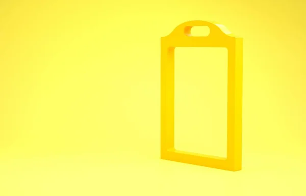 Ícone de placa de corte amarelo isolado no fundo amarelo. Símbolo de tábua de corte. Conceito de minimalismo. 3D ilustração 3D render — Fotografia de Stock