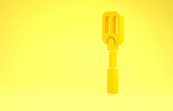 Icône Spatule jaune isolée sur fond jaune. Icône de spatule de cuisine. Signe de spatule de barbecue. Barbecue et outil de grill. Concept de minimalisme. Illustration 3D rendu 3D — Photo