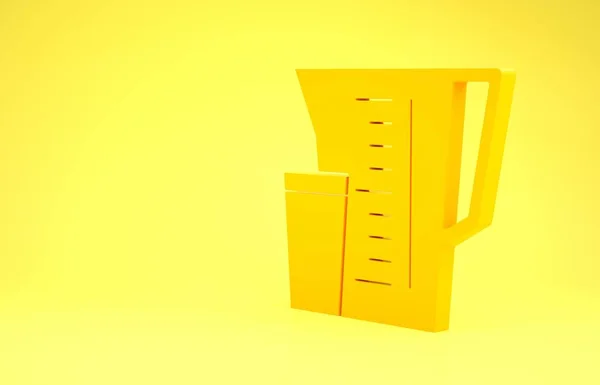 Yellow Measuring cup to measure dry and liquid food icon isolated on yellow background. Plastic graduated beaker with handle. Minimalism concept. 3d illustration 3D render